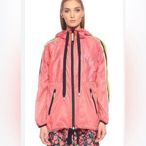 Marc Jacobs Womans Pink Hooded Raincoat with Contrast Stripes Sz Medium